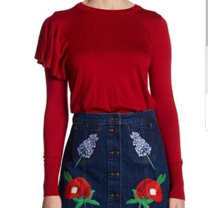Red Topshop frill shoulder sweater sz 6 NWT